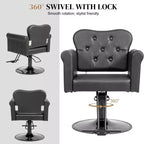 Karl Home Black Gold Heavy Duty Hydraulic Swivel Hair Stylist Salon Chair with Button Tufting
