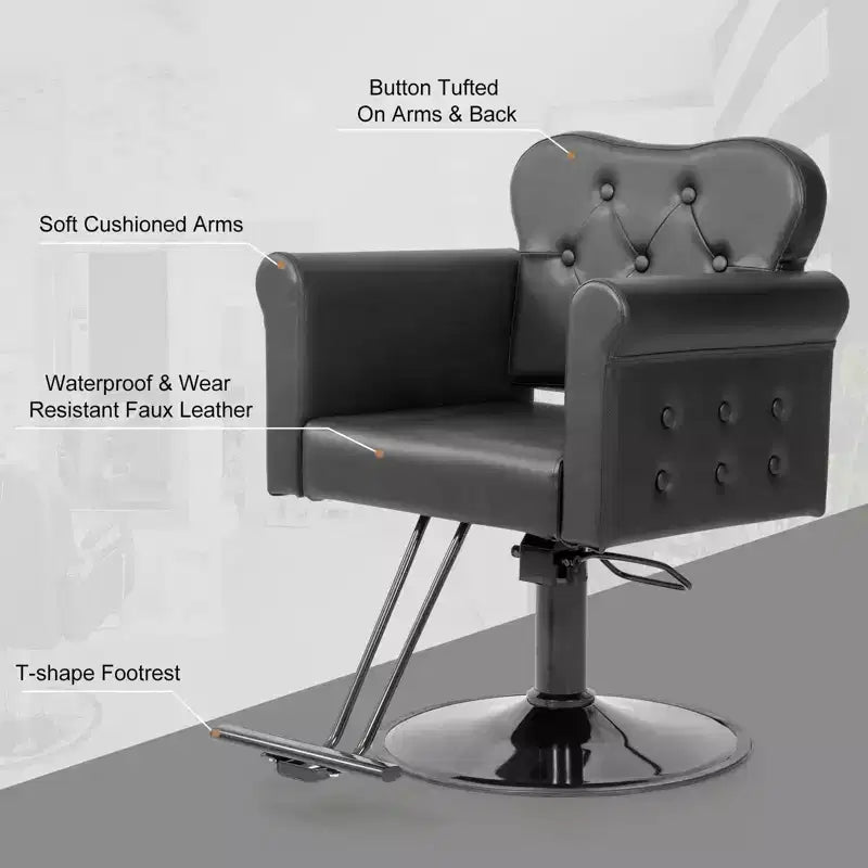 Karl Home Black Gold Heavy Duty Hydraulic Swivel Hair Stylist Salon Chair with Button Tufting