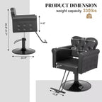 Karl Home Black Gold Heavy Duty Hydraulic Swivel Hair Stylist Salon Chair with Button Tufting