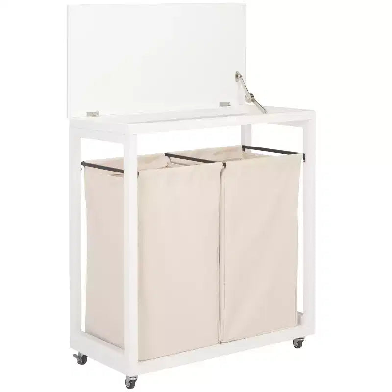 Leanna Laundry Basket with Wheels - STG1900 - White/Beige - Safavieh