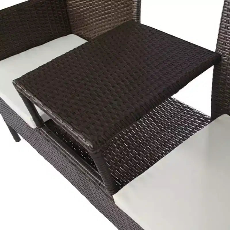 vidaXL 2-Seater Patio Sofa Outdoor Bistro Set with Tea Table Poly Rattan Brown