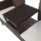 vidaXL 2-Seater Patio Sofa Outdoor Bistro Set with Tea Table Poly Rattan Brown