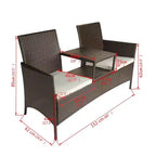 vidaXL 2-Seater Patio Sofa Outdoor Bistro Set with Tea Table Poly Rattan Brown