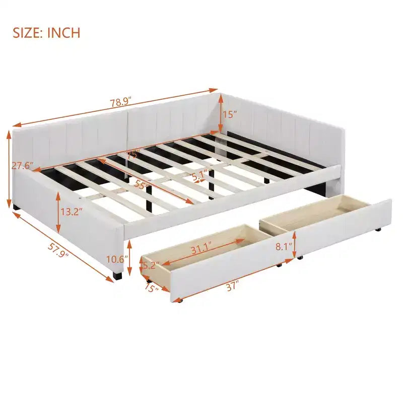 Merax Chic Full Size Upholstered Daybed with 2 Storage Drawers