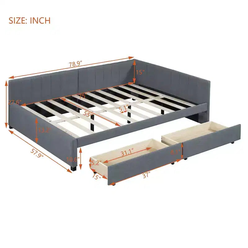 Merax Chic Full Size Upholstered Daybed with 2 Storage Drawers