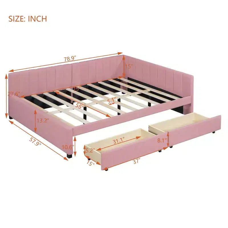 Merax Chic Full Size Upholstered Daybed with 2 Storage Drawers