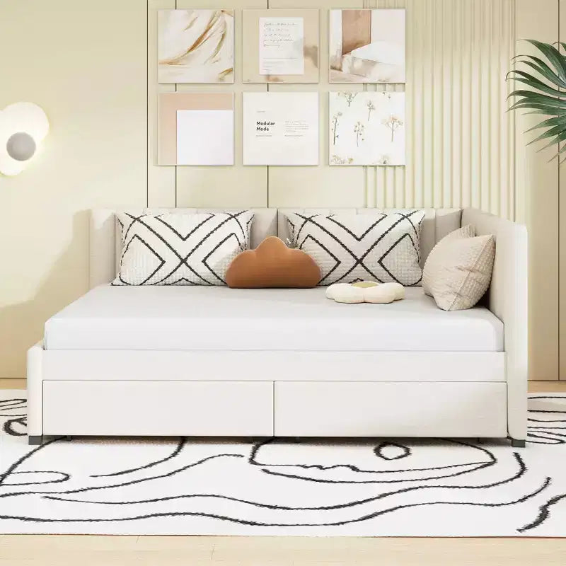 Merax Chic Full Size Upholstered Daybed with 2 Storage Drawers