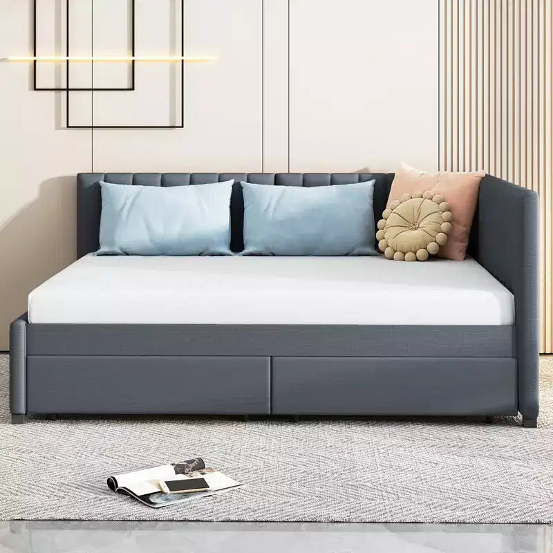 Merax Chic Full Size Upholstered Daybed with 2 Storage Drawers