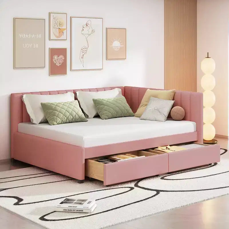 Merax Chic Full Size Upholstered Daybed with 2 Storage Drawers