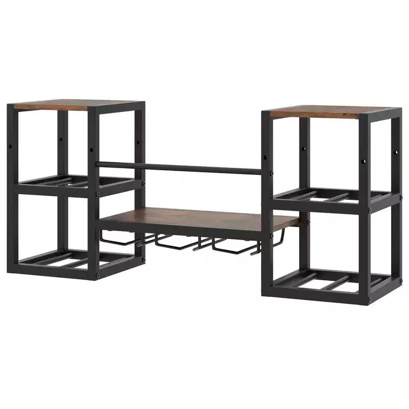 Costway 3-Tier Wall Mounted Wine Rack with Glass Holder Open Shelf Wine Storage Rack Brown