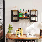 Costway 3-Tier Wall Mounted Wine Rack with Glass Holder Open Shelf Wine Storage Rack Brown