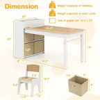 Costway Kids Art Table & Chairs Set with Paper Roll Wooden Craft Study Desk Active Play Gray/Natural