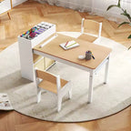 Costway Kids Art Table & Chairs Set with Paper Roll Wooden Craft Study Desk Active Play Gray/Natural