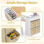 Costway Kids Art Table & Chairs Set with Paper Roll Wooden Craft Study Desk Active Play Gray/Natural