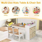 Costway Kids Art Table & Chairs Set with Paper Roll Wooden Craft Study Desk Active Play Gray/Natural