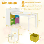 Costway Kids Art Table & Chairs Set with Paper Roll Wooden Craft Study Desk Active Play Gray/Natural