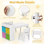 Costway Kids Art Table & Chairs Set with Paper Roll Wooden Craft Study Desk Active Play Gray/Natural