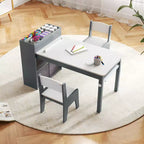 Costway Kids Art Table & Chairs Set with Paper Roll Wooden Craft Study Desk Active Play Gray/Natural