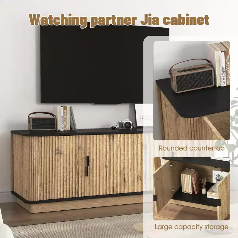 GDFStudio Sandy Modern Minimalist 55 Wood Four-Door TV Cabinet