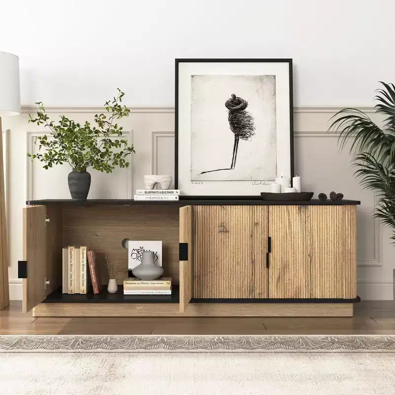 GDFStudio Sandy Modern Minimalist 55 Wood Four-Door TV Cabinet