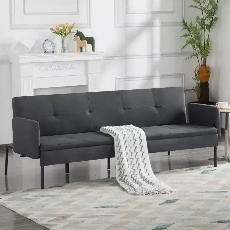 MAYEERTY 74.8 Convertible Futon Sofa Bed with 5-Position Adjustable Backrest
