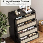 Zstar Modern Tall Rattan 4 Drawer Dresser or Living Room, Hallway, Entryway, Bedroom