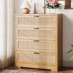 Zstar Modern Tall Rattan 4 Drawer Dresser or Living Room, Hallway, Entryway, Bedroom