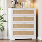 Zstar Modern Tall Rattan 4 Drawer Dresser or Living Room, Hallway, Entryway, Bedroom