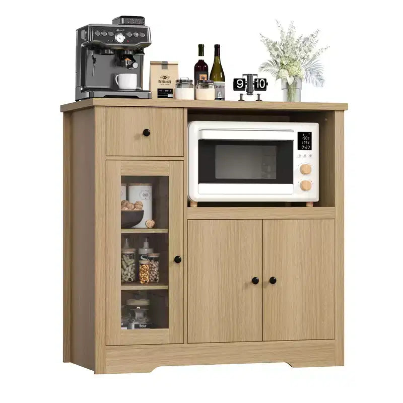 Kitchen Microwave Cabinets with Storage, Buffet Cabinet Sideboard with 3 Doors,1 Drawer and Adjustable Shelves, Pantry Storage Cabinet ,Natural ?
