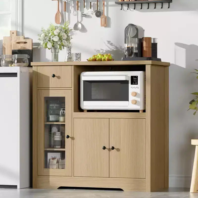 Kitchen Microwave Cabinets with Storage, Buffet Cabinet Sideboard with 3 Doors,1 Drawer and Adjustable Shelves, Pantry Storage Cabinet ,Natural ?