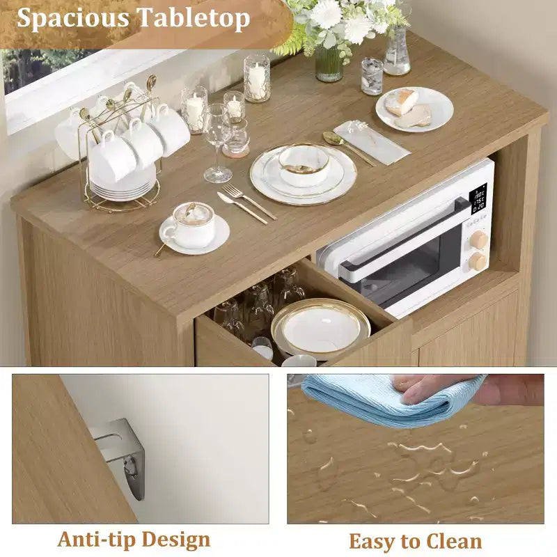 Kitchen Microwave Cabinets with Storage, Buffet Cabinet Sideboard with 3 Doors,1 Drawer and Adjustable Shelves, Pantry Storage Cabinet ,Natural ?