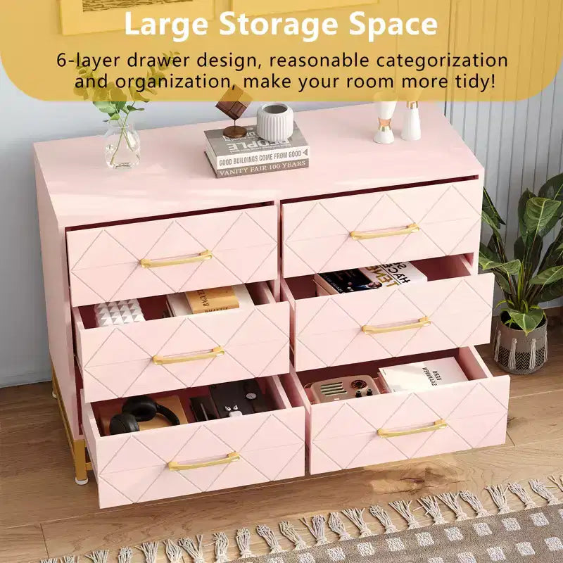 Zstar 6 Drawers Storage Dresser for Bedroom, Living Room, Hallway