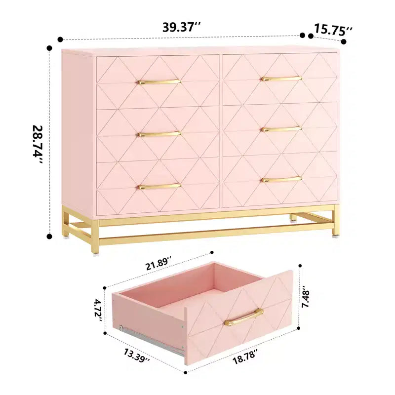 Zstar 6 Drawers Storage Dresser for Bedroom, Living Room, Hallway