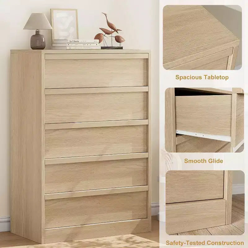GustoWave Wooden Dresser, Drawer Dresser with Large Drawers Storage for Bedroom, Living Room, Nursery, Entryway