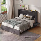 Mjkone Murphy Bed Queen,Cube Cabinet Chest Bed with Charging Station&Storage Space