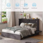 Mjkone Murphy Bed Queen,Cube Cabinet Chest Bed with Charging Station&Storage Space