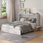 Mjkone Murphy Bed Queen,Cube Cabinet Chest Bed with Charging Station&Storage Space