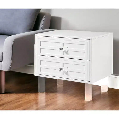 24 And Clear Wood And Acrylic End Table With Two Drawers