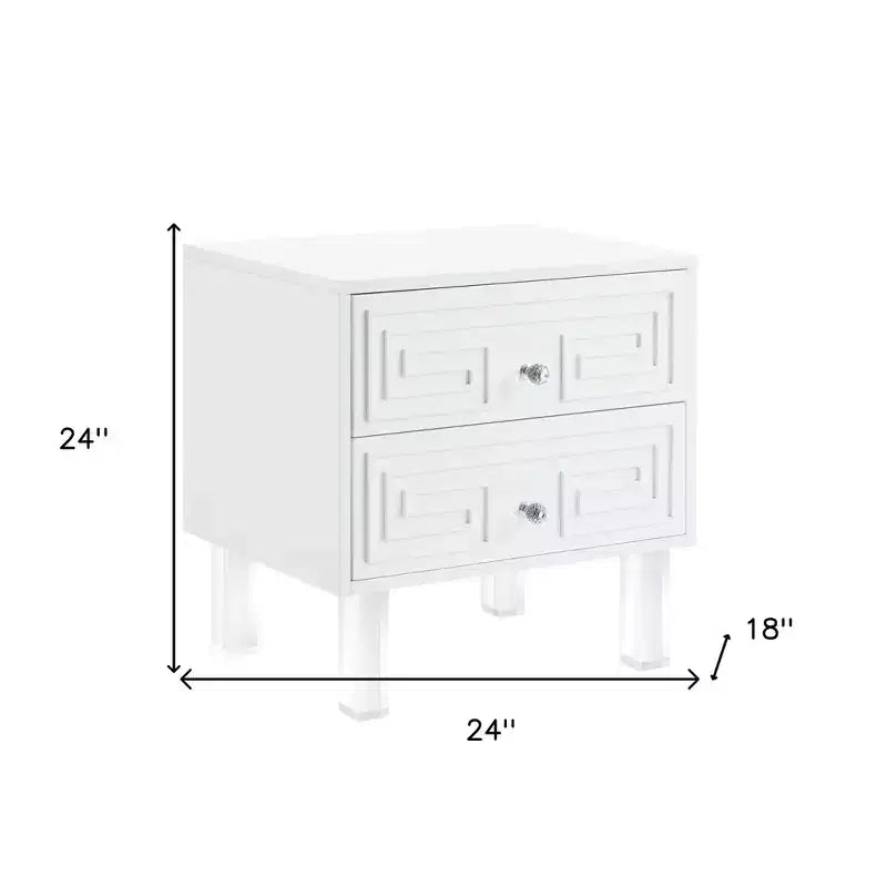 24 And Clear Wood And Acrylic End Table With Two Drawers