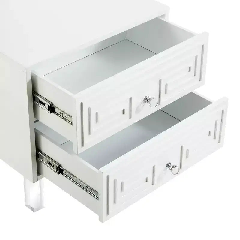 24 And Clear Wood And Acrylic End Table With Two Drawers
