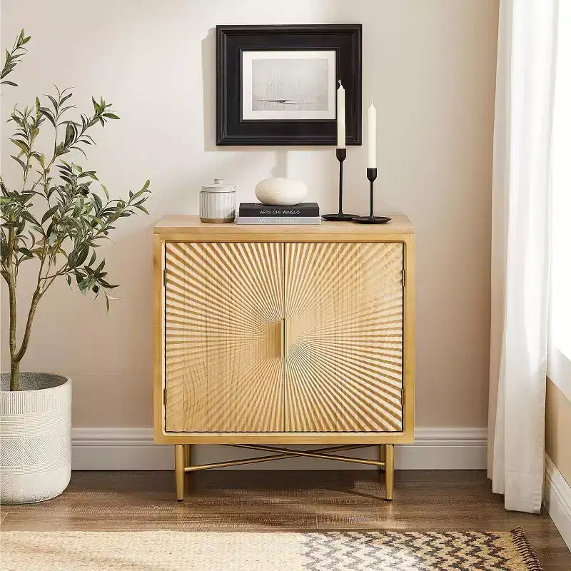 Art Leon Modern Wood Cabinet Sideboard with Textured Door Decoration