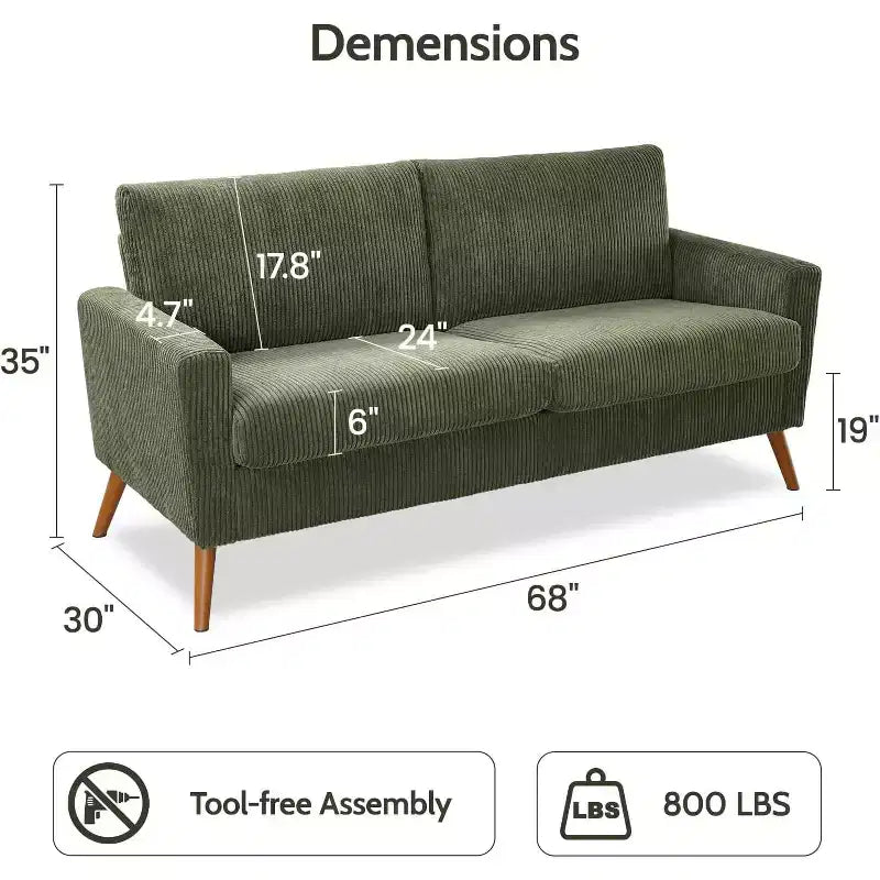 Dyonery 68 Sofa Fabric Couch Comfy Loveseat with Spring Cushion Solid Wood , Modern Deep Seat