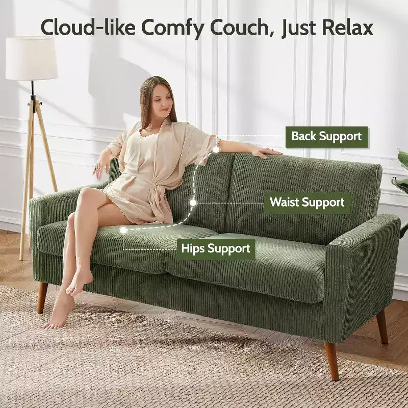 Dyonery 68 Sofa Fabric Couch Comfy Loveseat with Spring Cushion Solid Wood , Modern Deep Seat