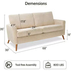 Dyonery 68 Sofa Fabric Couch Comfy Loveseat with Spring Cushion Solid Wood , Modern Deep Seat