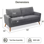 Dyonery 68 Sofa Fabric Couch Comfy Loveseat with Spring Cushion Solid Wood , Modern Deep Seat