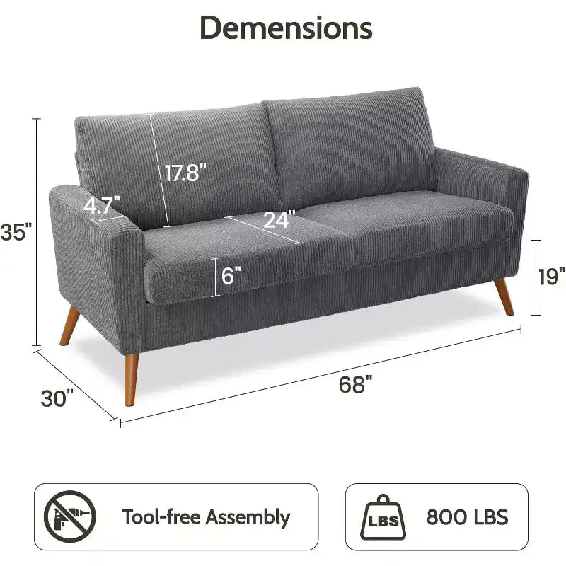 Dyonery 68 Sofa Fabric Couch Comfy Loveseat with Spring Cushion Solid Wood , Modern Deep Seat