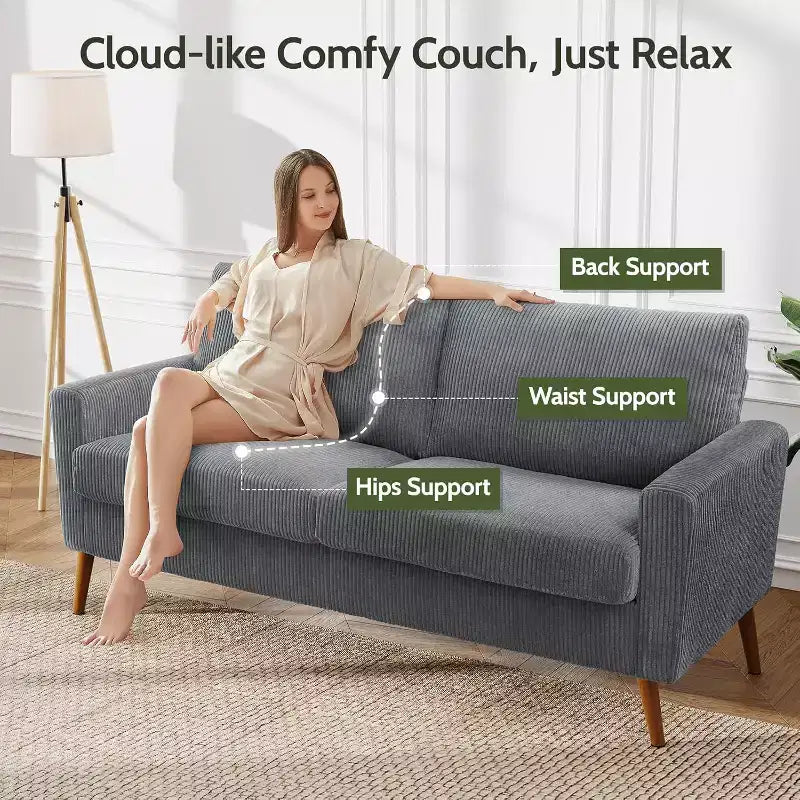 Dyonery 68 Sofa Fabric Couch Comfy Loveseat with Spring Cushion Solid Wood , Modern Deep Seat