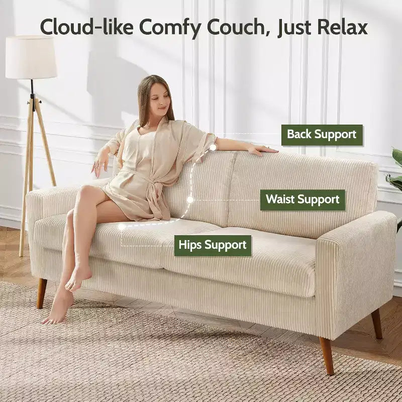 Dyonery 68 Sofa Fabric Couch Comfy Loveseat with Spring Cushion Solid Wood , Modern Deep Seat