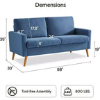 Dyonery 68 Sofa Fabric Couch Comfy Loveseat with Spring Cushion Solid Wood , Modern Deep Seat
