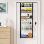 Zstar 6-Tier Pantry Door Organizer, Over The Door Pantry Organizer Rack and Storage, Hanging Spice Rack for Cabinet(Black)